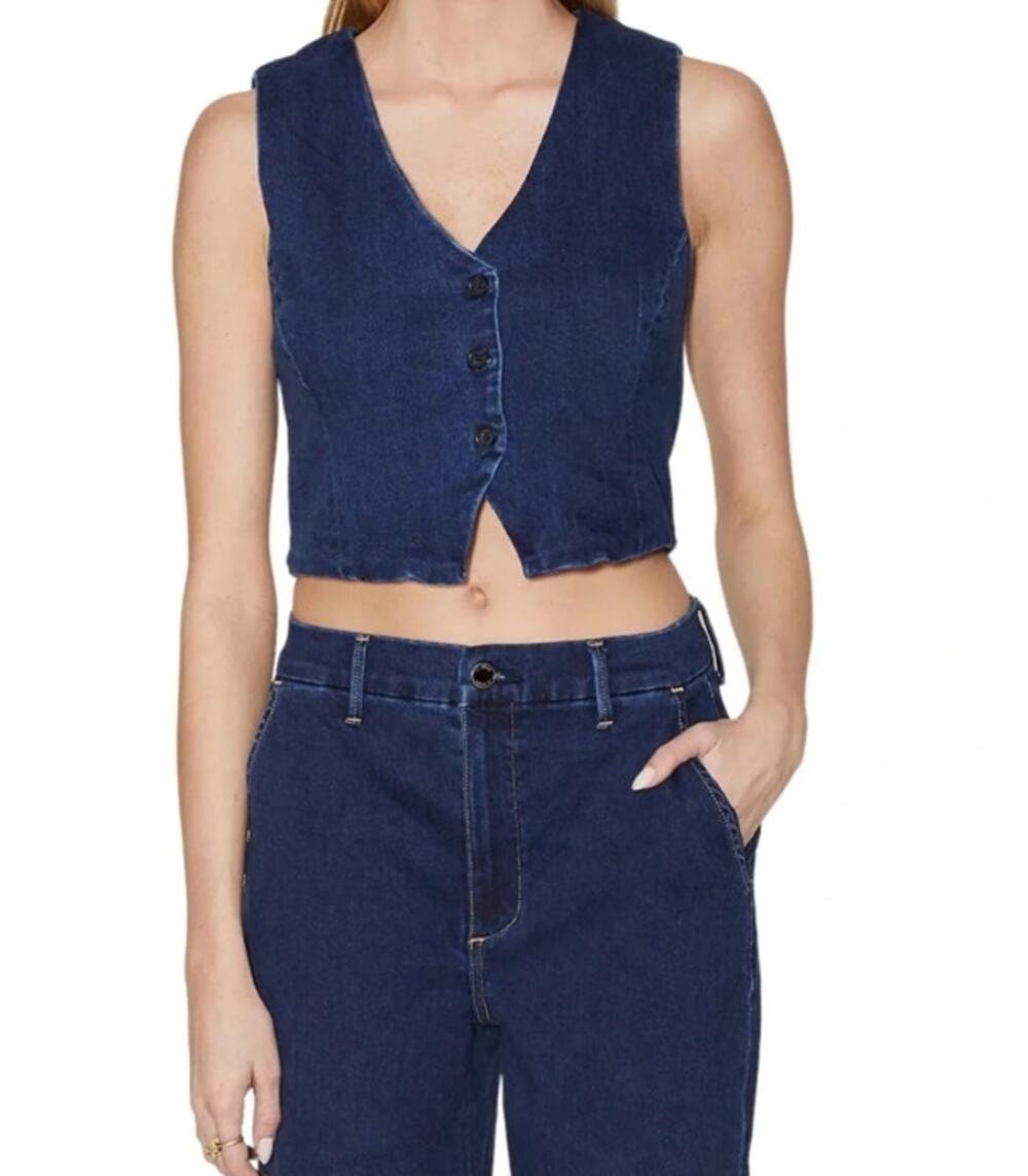Le Jean Vest Womens Large Ella Waistcoat Denim Blue Made In USA Casual Western